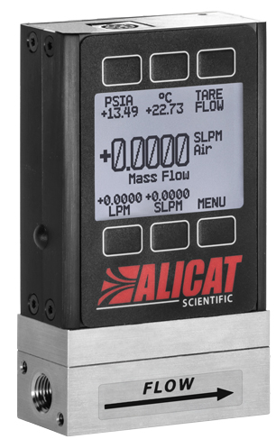 Alicat M-series gas mass flow meter with a standard monochrome display