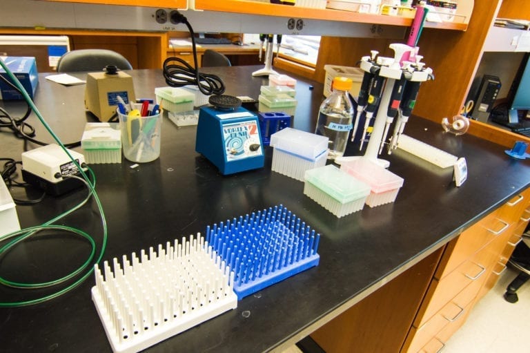 Lab bench with equipment